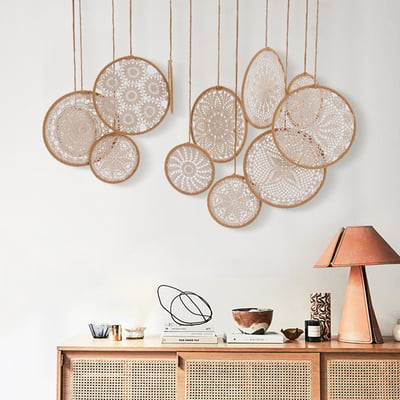 12 Pieces Boho Round Crochet Wall Hanging Decor Art Set for Living Room Bedroom