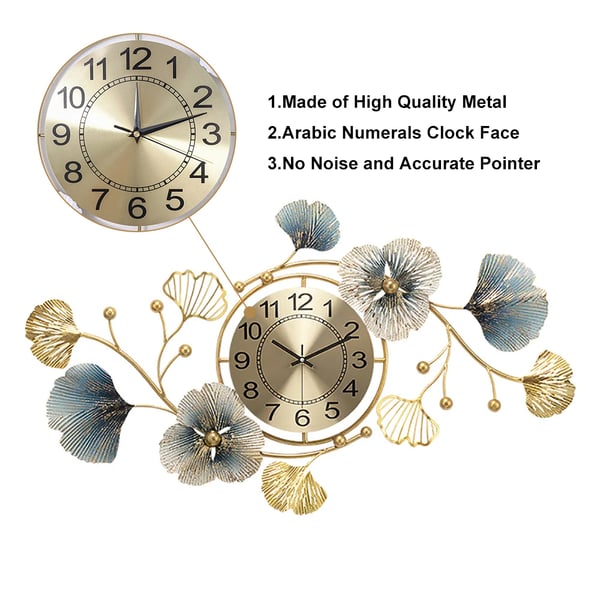 32.7" Light Luxury Creative 3D Metal Ginkgo Leaves Artistic Wall Clock Home Decor Art