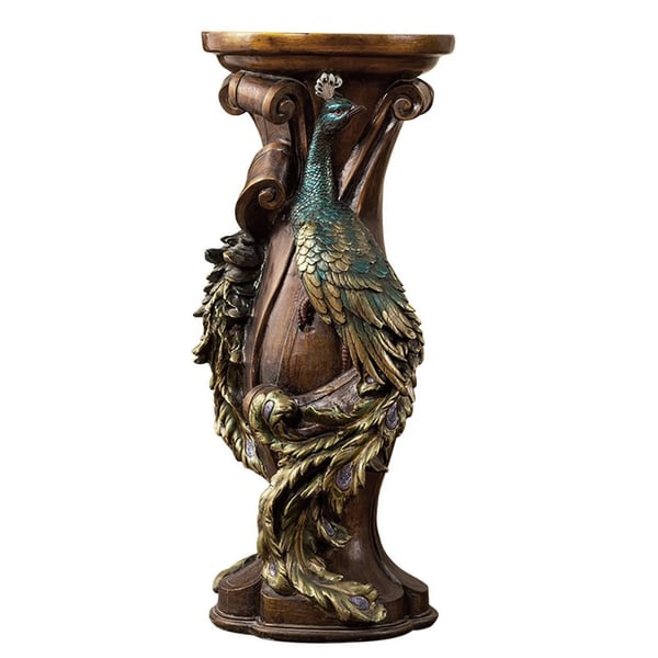 32.5" Rustic Resin Peacock Plant Stand Indoor Multi-Colored Freestanding Planter