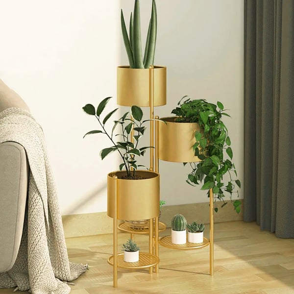 31.4" Tall Metal Plant Stand Indoor Modern 3 Tier Corner Planter in Gold