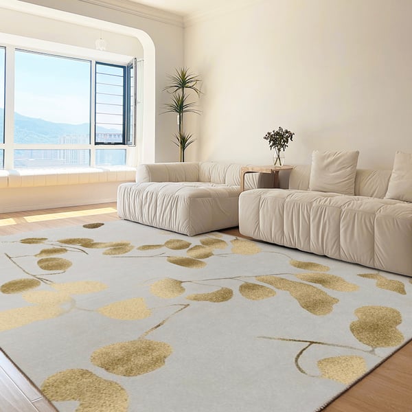 6' x 9' Modern Rectangle Area Rug with Gold Leaves Patter Nylon Rug