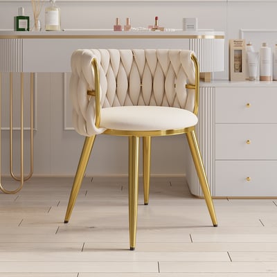 Nordic Off White Barrel Back Dining Chair Round Accent Chair with Velvet Upholstery