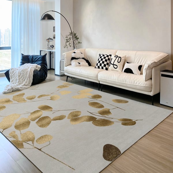 6' x 9' Modern Rectangle Area Rug with Gold Leaves Patter Nylon Rug